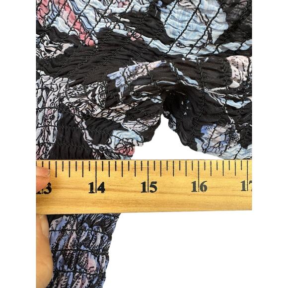 Floral Smocked Blouse Sz M Bell Sleeve Coquette Flowy Boho Feminine Peasant Art - Picture 7 of 14